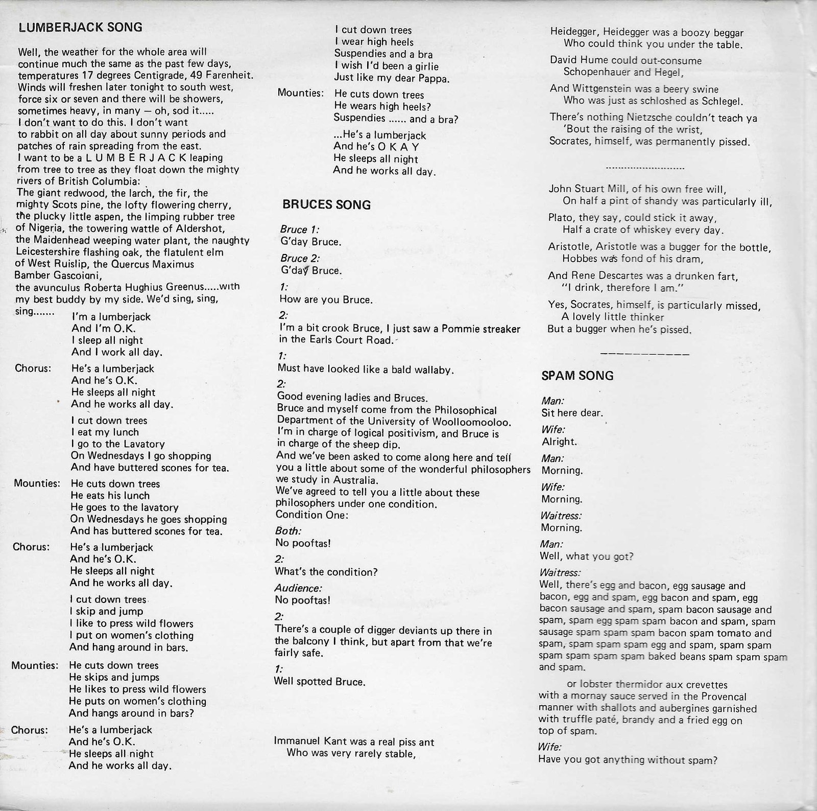 MP 001 Python on song Monty Python from the BBC records and Tapes library Middle of cover of MP 001